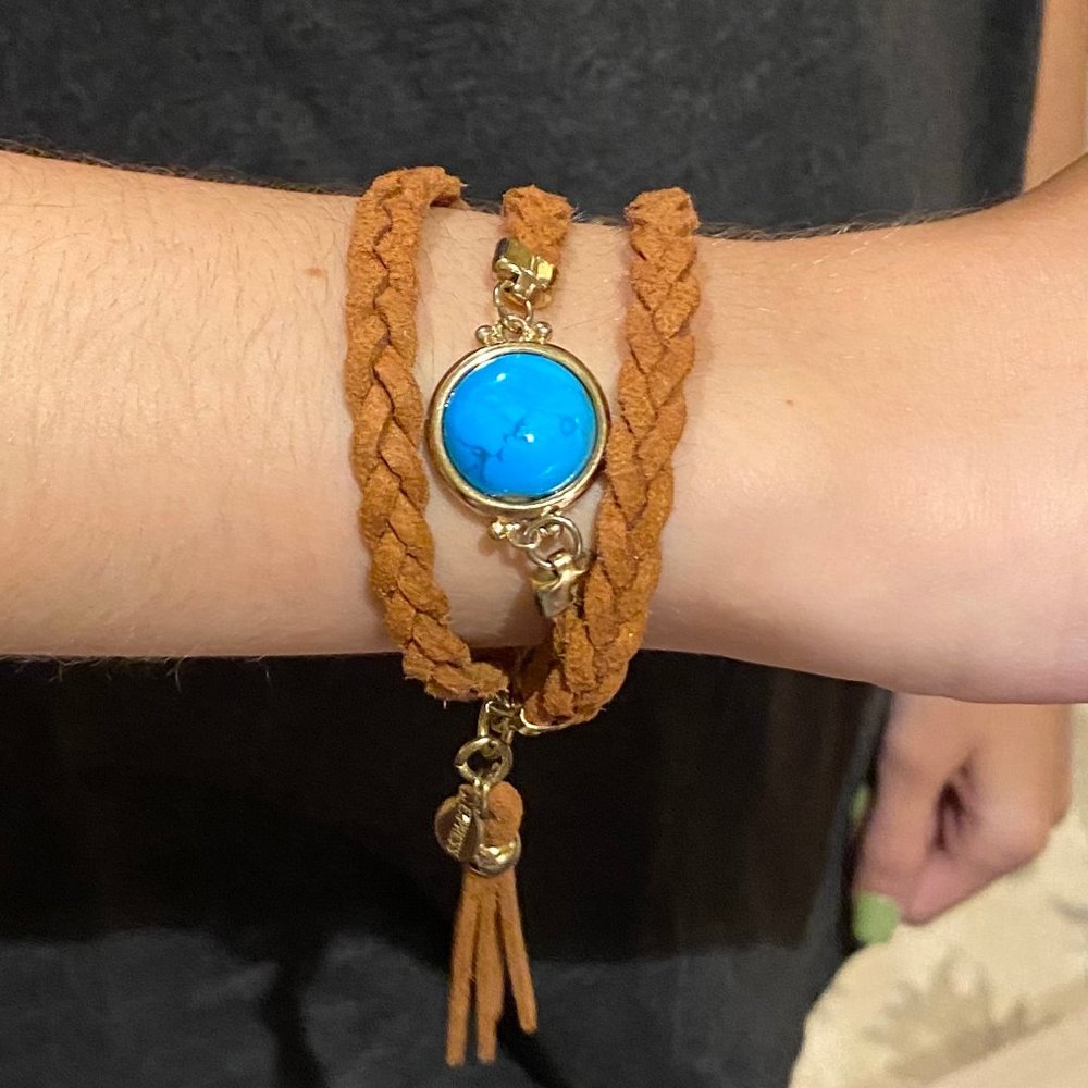 Express Brown with Blue Stone Wrap Around Bracelet